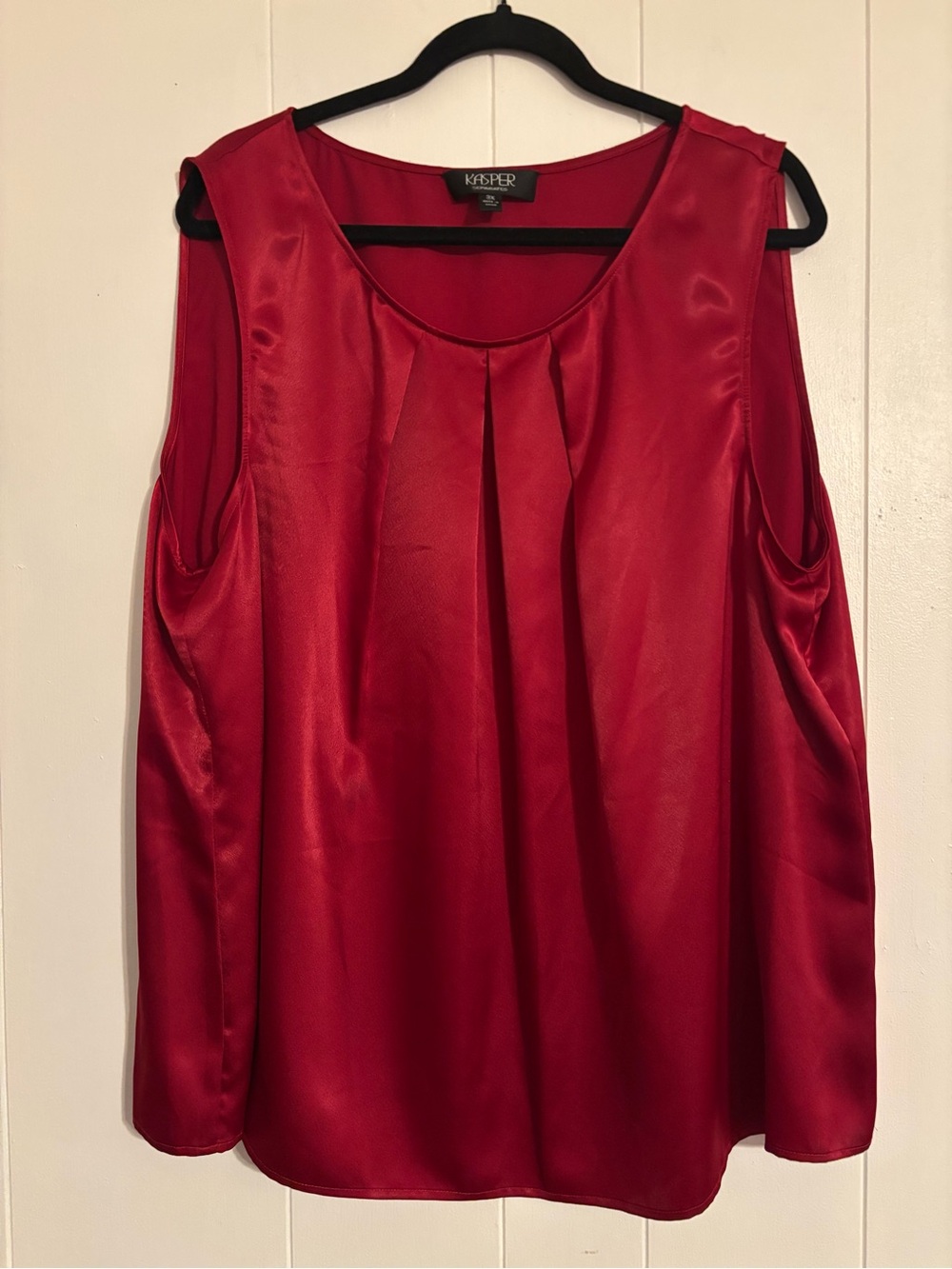 Kasper Red Satin Sleeveless Pleated Camisole